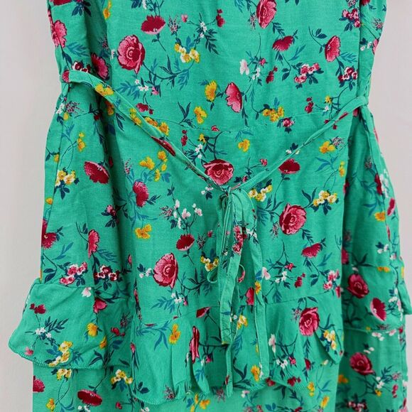 LOTTIE & HOLLY Floral Ruffled Dress M Green Square Neck Mini Spring NWT B81 - Picture 4 of 6